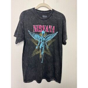 Nirvana Medium Utero Graphic Band Tee Black Acid Wash Short Sleeve Oversize NWOT